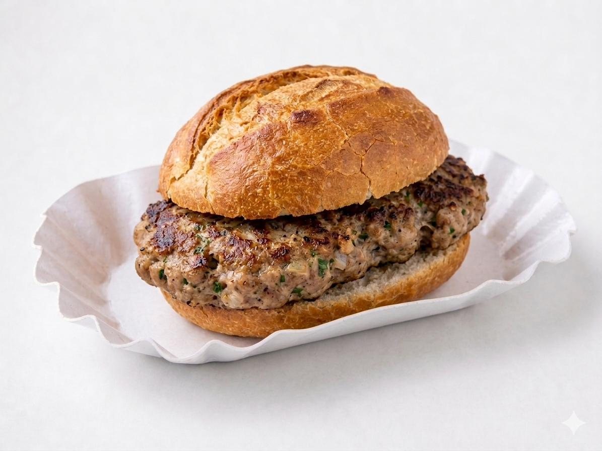 Schweinesteak im Brötchen