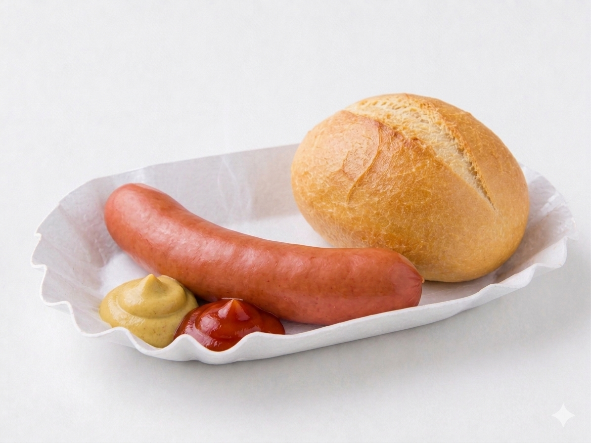 Heisse Wurst mit Brötchen
