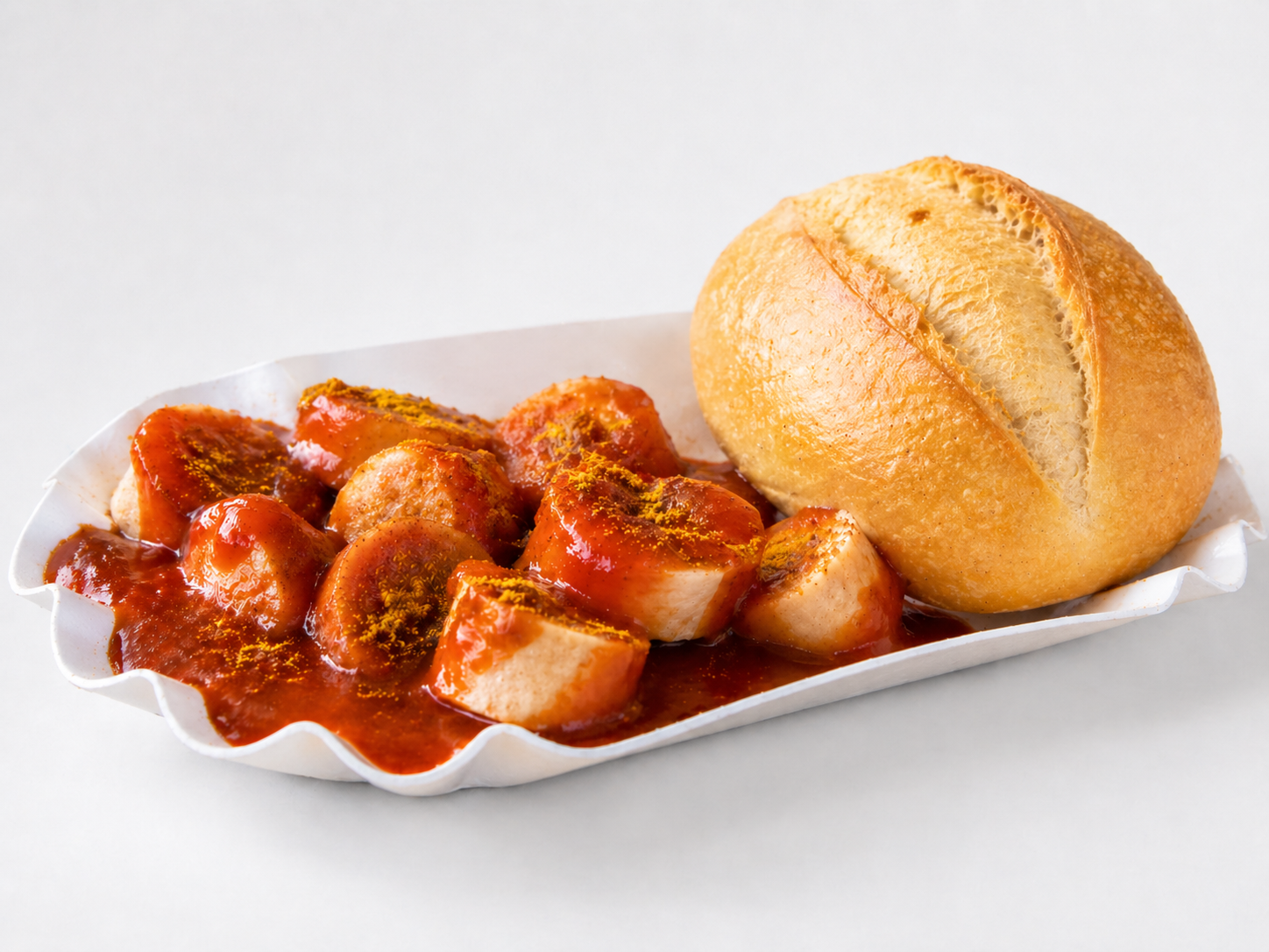 Currywurst mit Brötchen